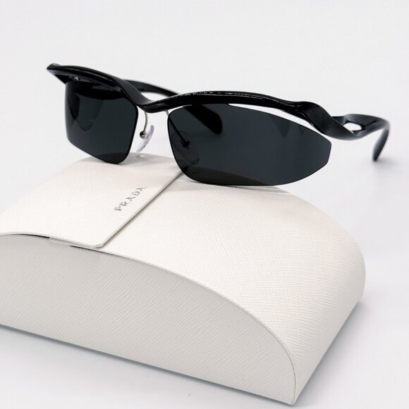 NEW PRADA PRA25S 1AB5S0 SUNGLASSES SPR A25 WOMEN OVAL BLACK PR A25S 1AB5S0 - Picture 1 of 11